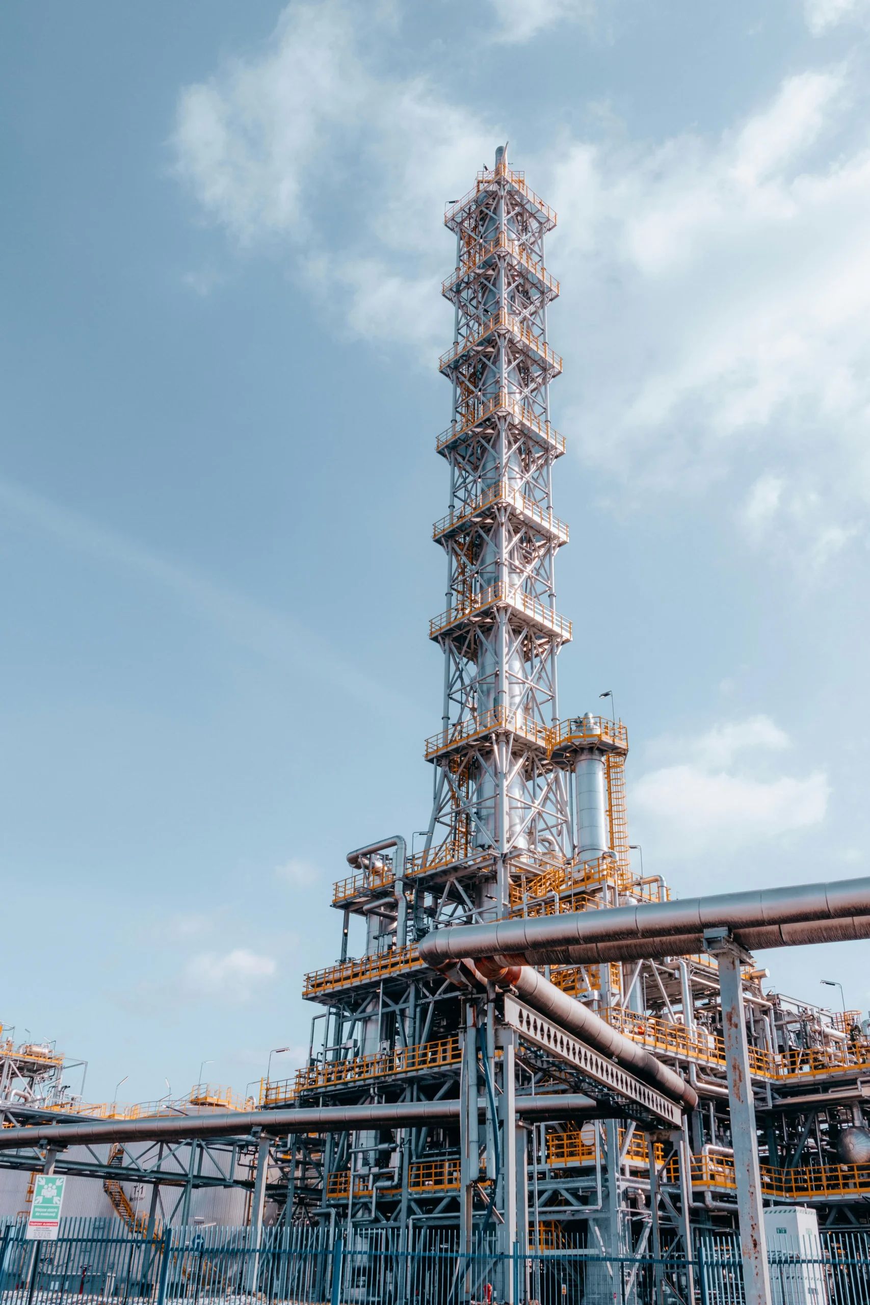 Instalación petroquímica con tuberías y tanques